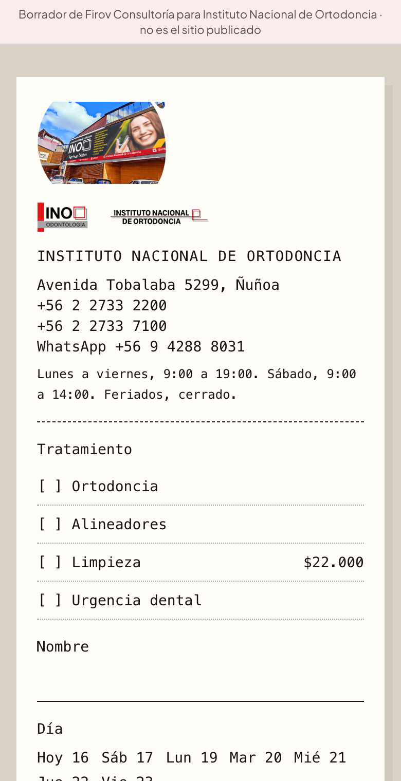 Borrador del sitio nuevo de Instituto Nacional de Ortodoncia en el celular